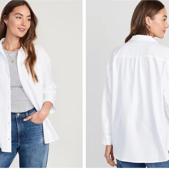 Oversized Button-Down Boyfriend Shirt, NWT, color: Oxford white - Picture 2 of 5